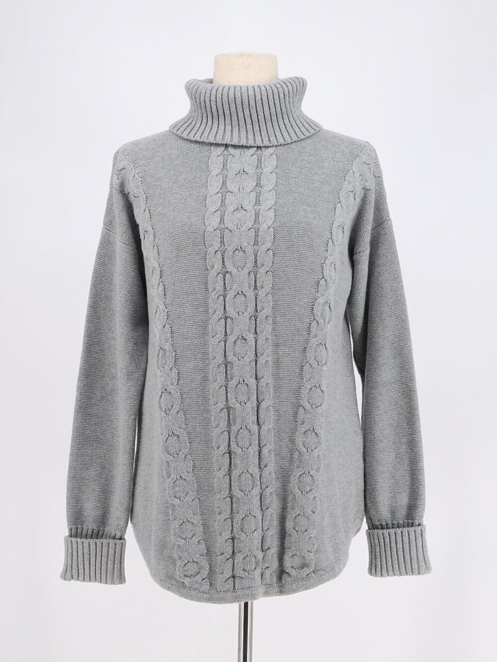 L.L.BEAN Women's Cable Knit Turtleneck Gray Sweater Size M